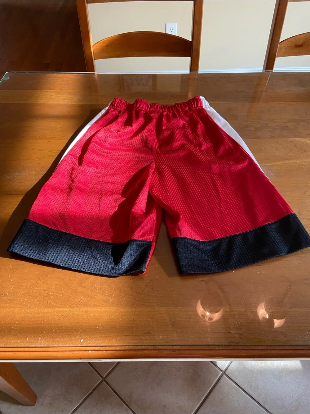Nike Red Basketball Shorts with White Panels and Black Trim